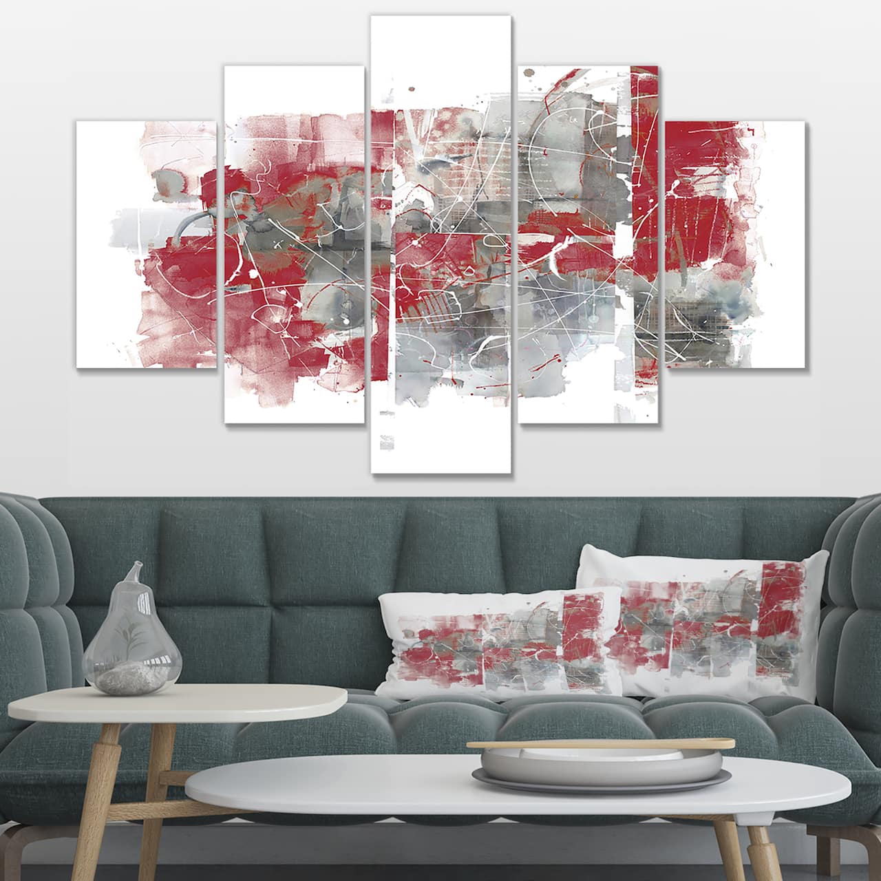 Designart - Moving In and Out of Traffic I Red Grey - Geometric Canvas Art